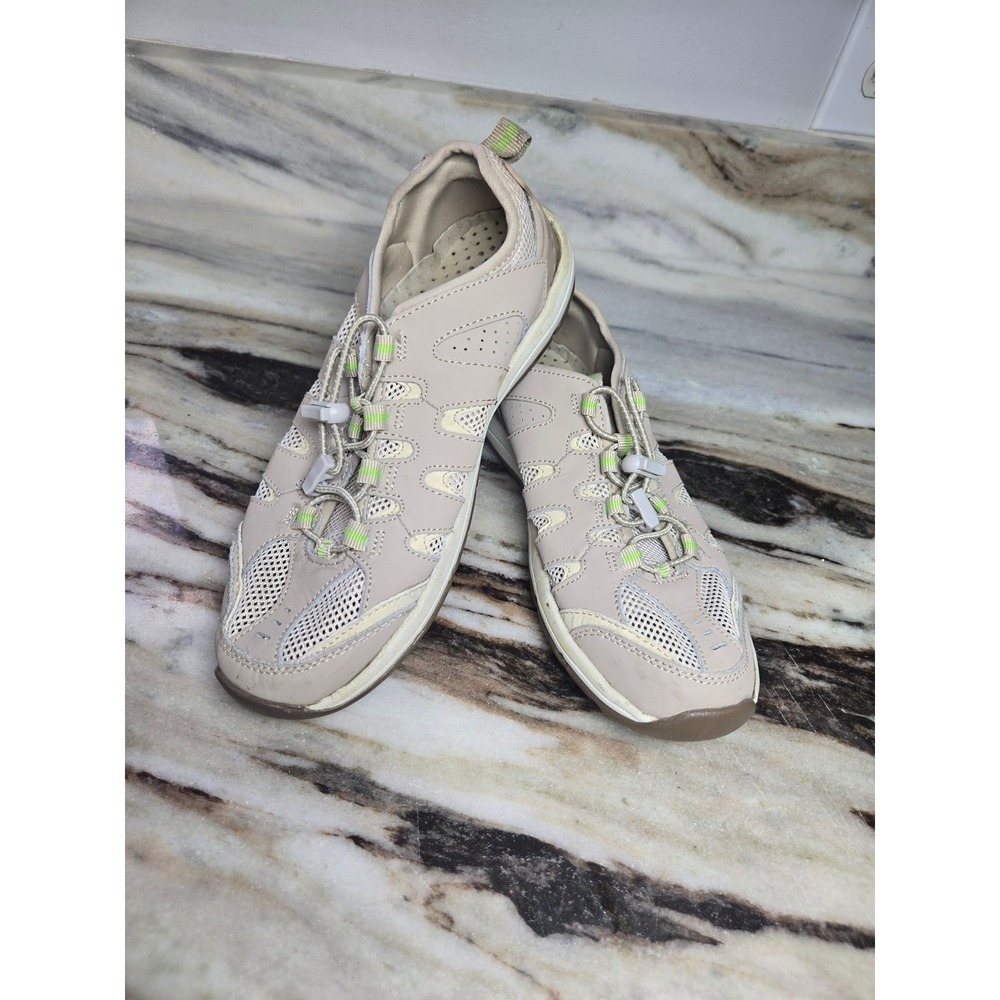 GH Bass Co Sampson Bungee Sneakers Tan Lime Green Mesh Slip On Walking Shoes 7.5